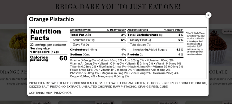 Orange Pistachio nutrition facts